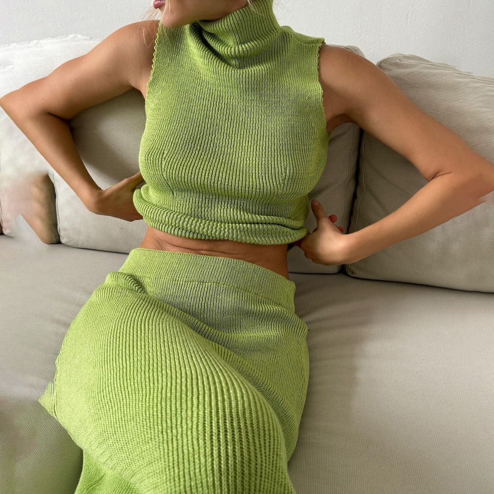 Ribbed Knit Set with High Neck for Women - Ester