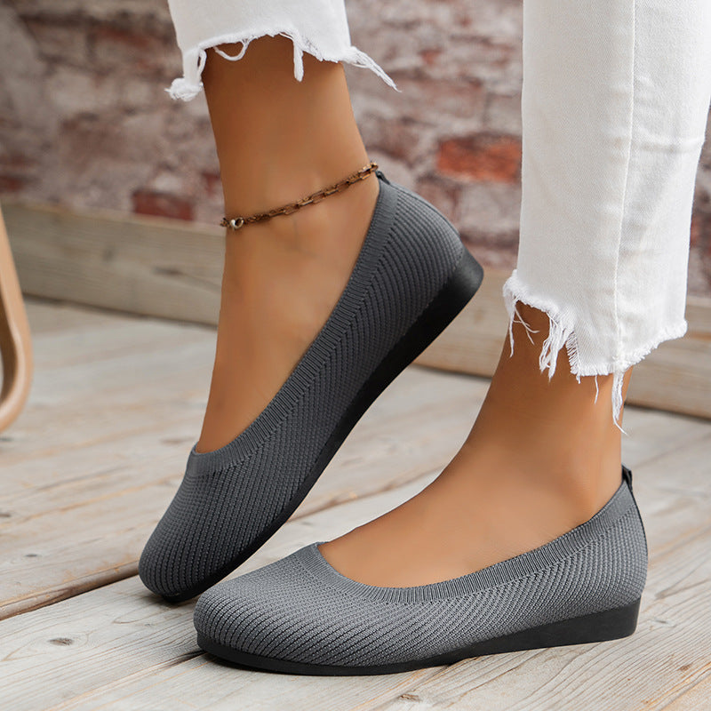 Women's Round Toe Knit Ballet Flats | Slip-On