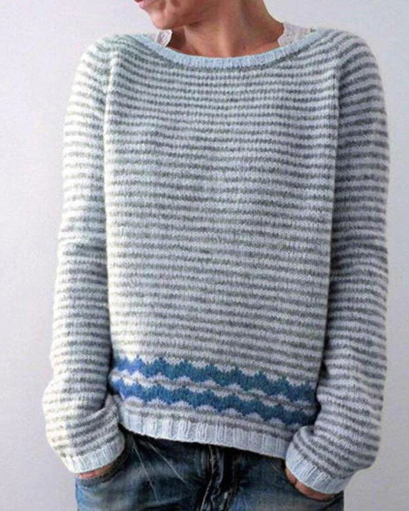 Women's Crewneck Striped Pullover Sweater | Long Sleeve
