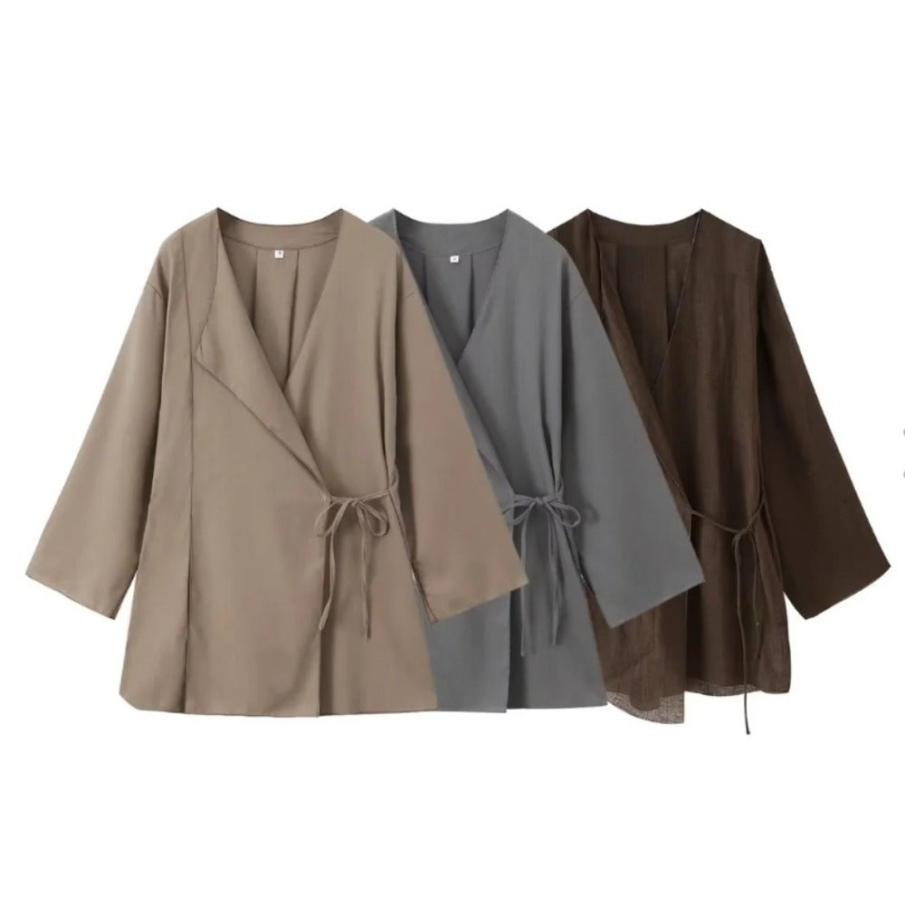 Long Sleeve Wrap Top and Wide Leg Pants for Women - Mirella