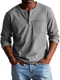 Men's Long Sleeve Henley Tee with Chest Pocket