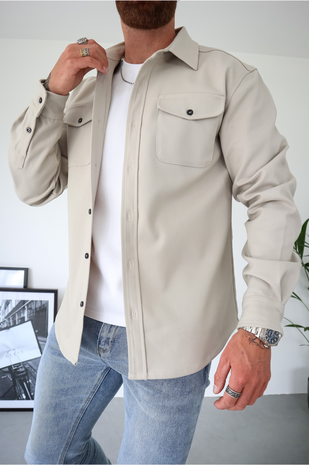 Men's Casual Long Sleeve Overshirt | with Chest Pockets