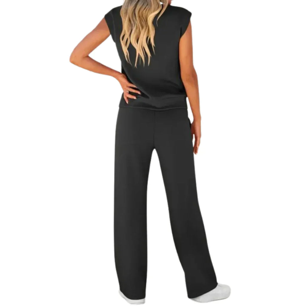 Women's 2-Piece Casual Lounge Set | Sleeveless Top and Wide-leg Pants