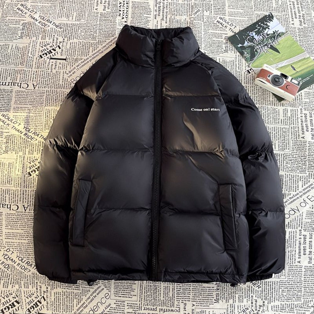 Black Puffer Jacket with Zipper Pockets for Men - Marina