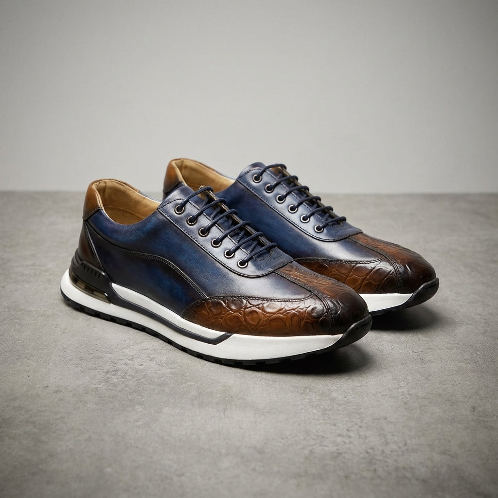 Men's Casual Low-Top Sneakers | with Crocodile Pattern