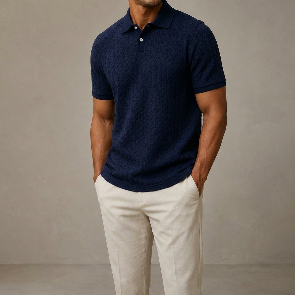 Men’s Short Sleeve Cable Knit Polo Shirt | Slim Fit