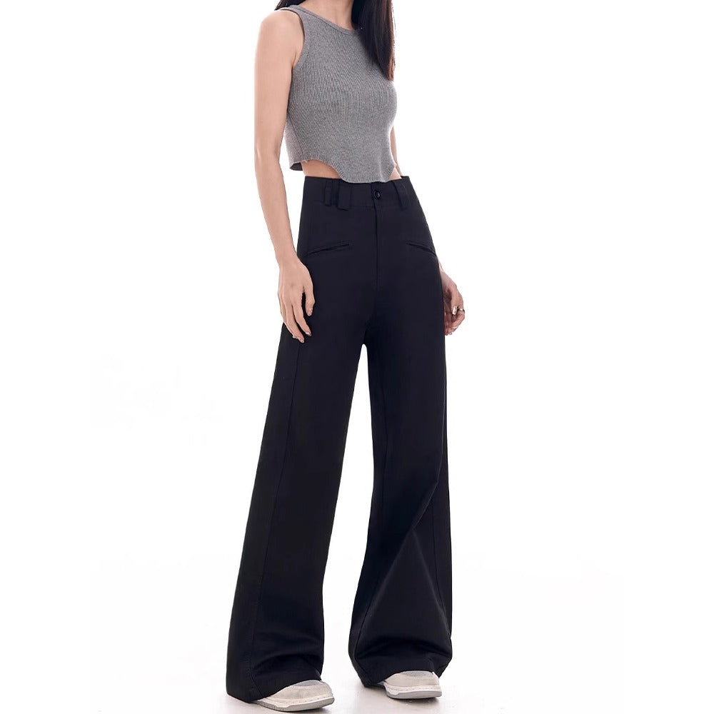Black Wide Leg High Waist Pants for Women - Matilde