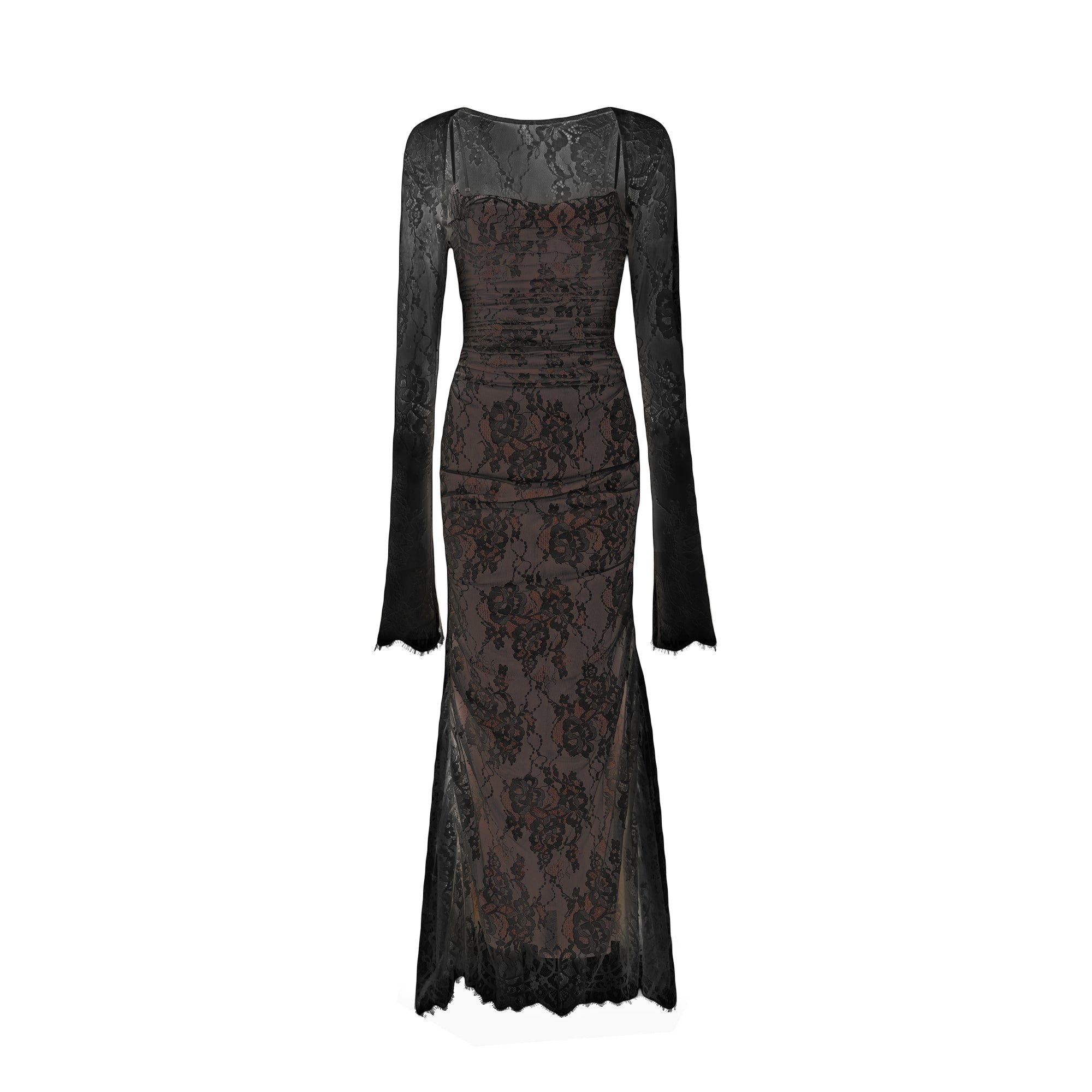 Ivory Lace Maxi Dress with Sheer Sleeves for Women - Giada
