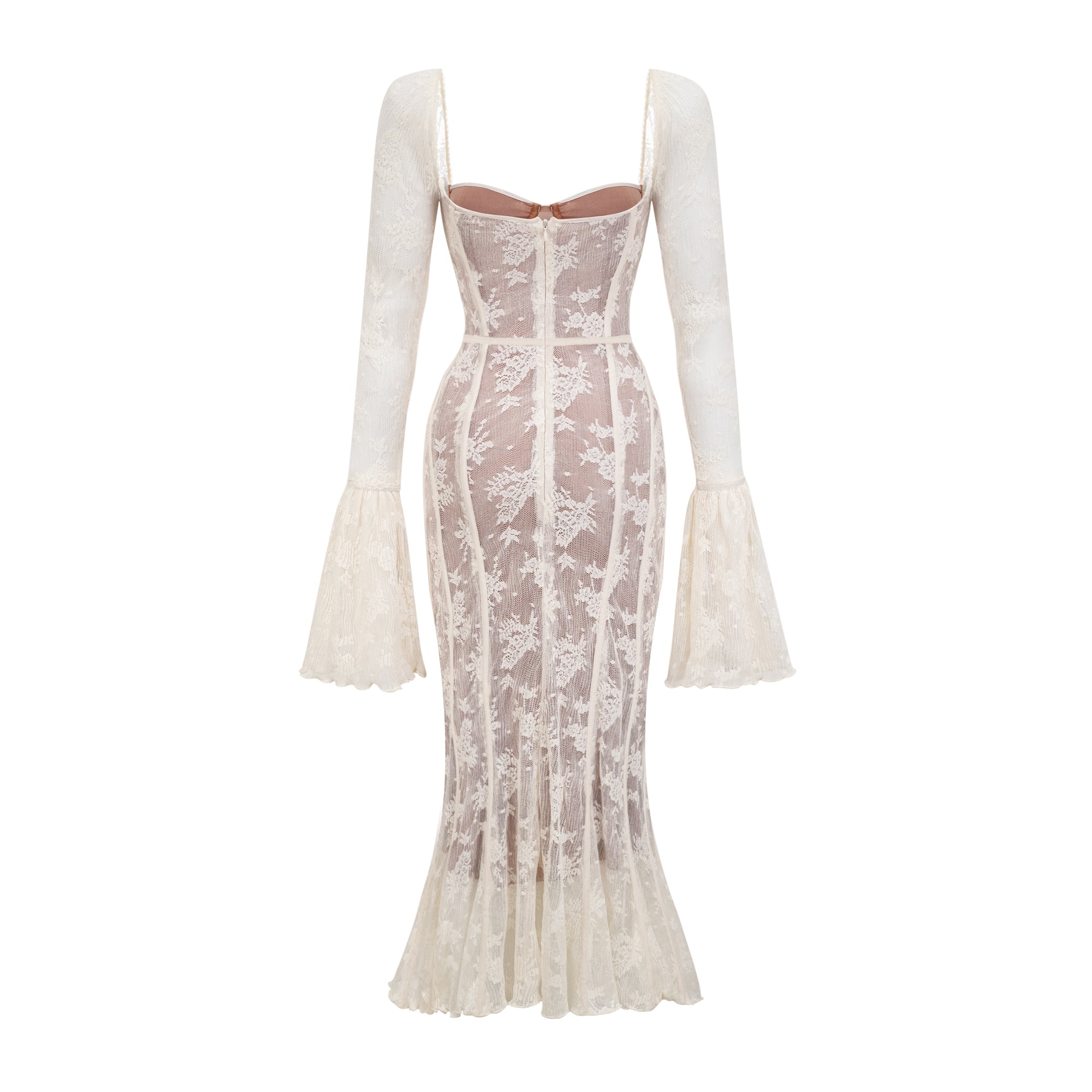 Ivory Lace Maxi Dress with Flared Sleeves for Women - Camilla