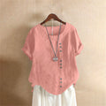 Women's Casual Short Sleeve Linen Blouse for Summer
