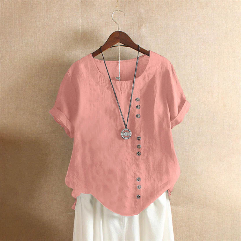Women's Casual Short Sleeve Linen Blouse for Summer
