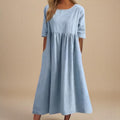 Women's Casual Loose-Fit A-Line Midi Dress | with 3/4 Sleeves
