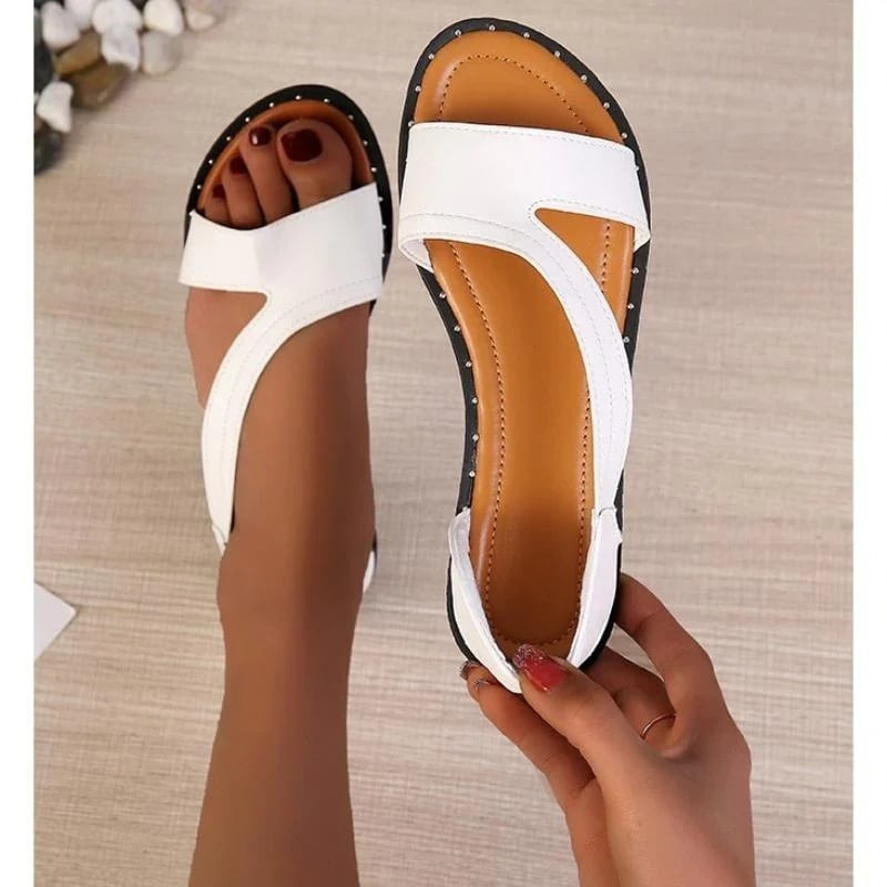 Women's Open Toe Flat Summer Sandals | with Asymmetric Strap