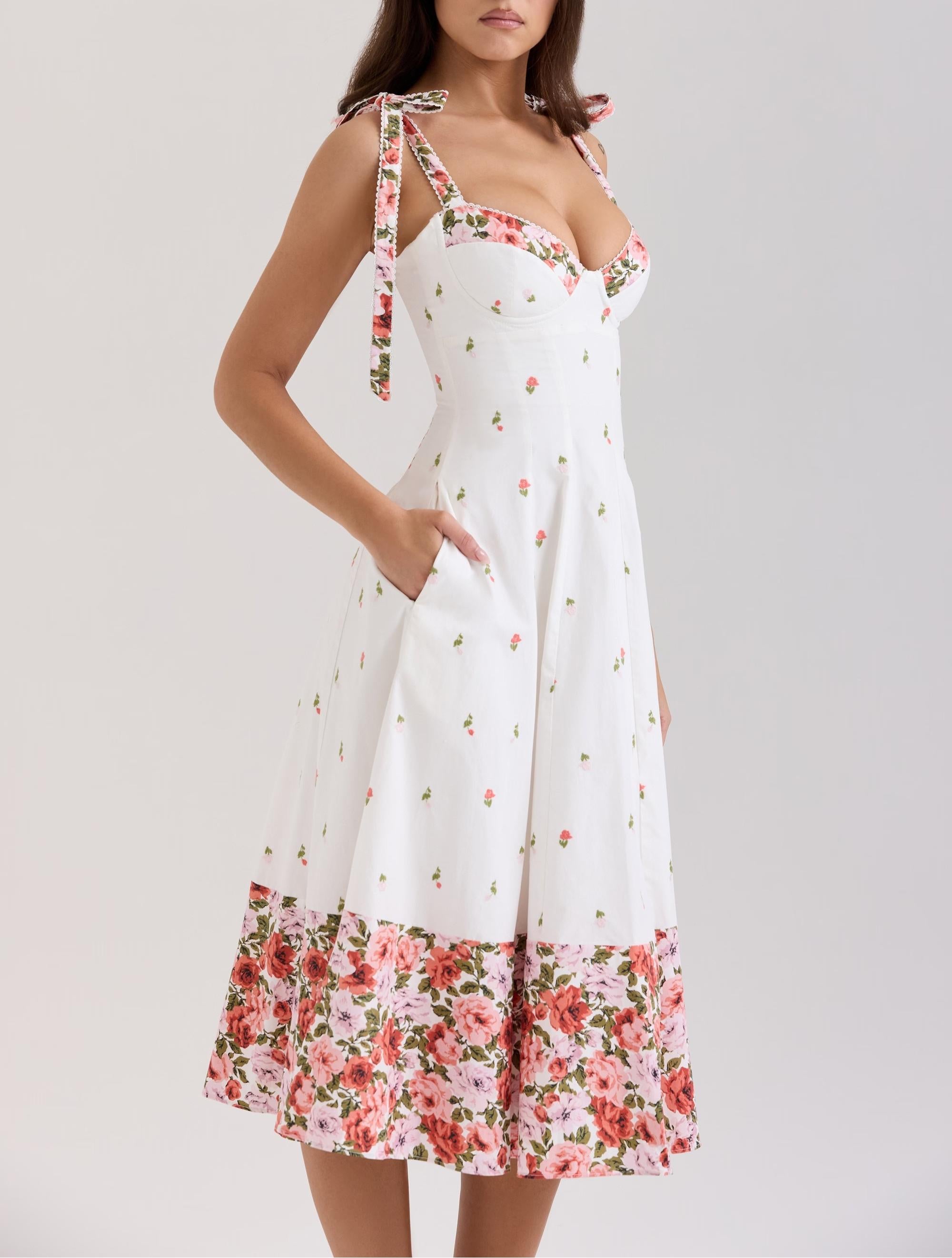 Summer Printed Lace up Waist Tight Design Cami Dress