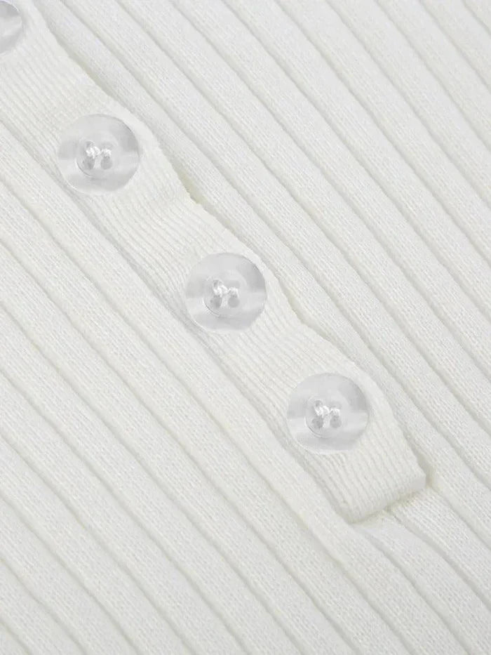 White Vintage Breasted Ribbed Long Sleeve Knit