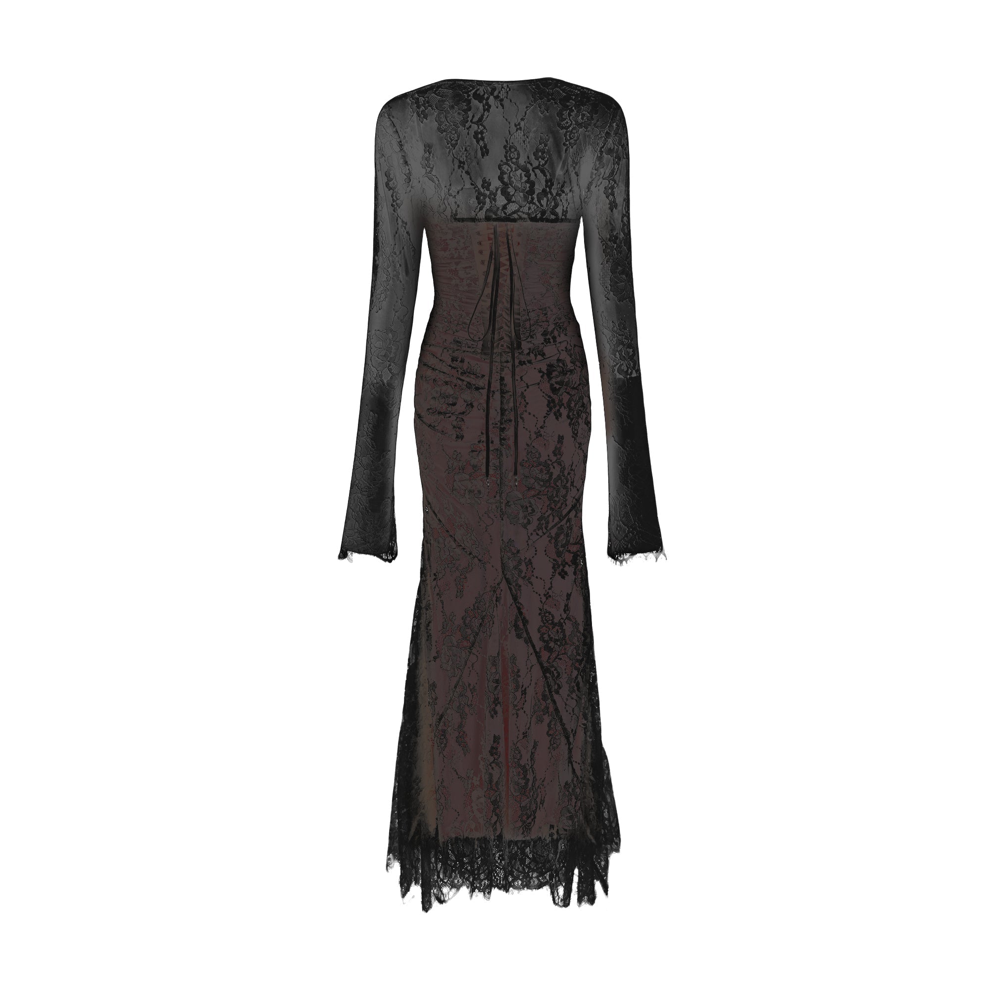 Ivory Lace Maxi Dress with Sheer Sleeves for Women - Giada