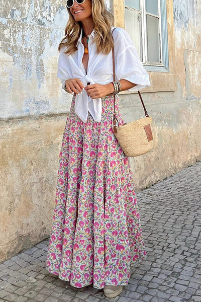 Women's High Waisted Flowy Boho Skirt | Long