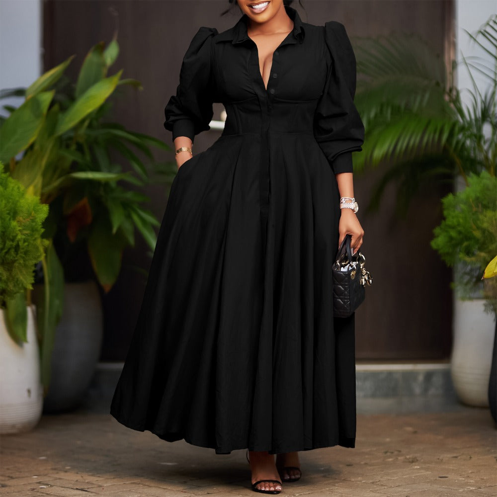 Button Down Maxi Dress with Long Sleeves for Women - Olga