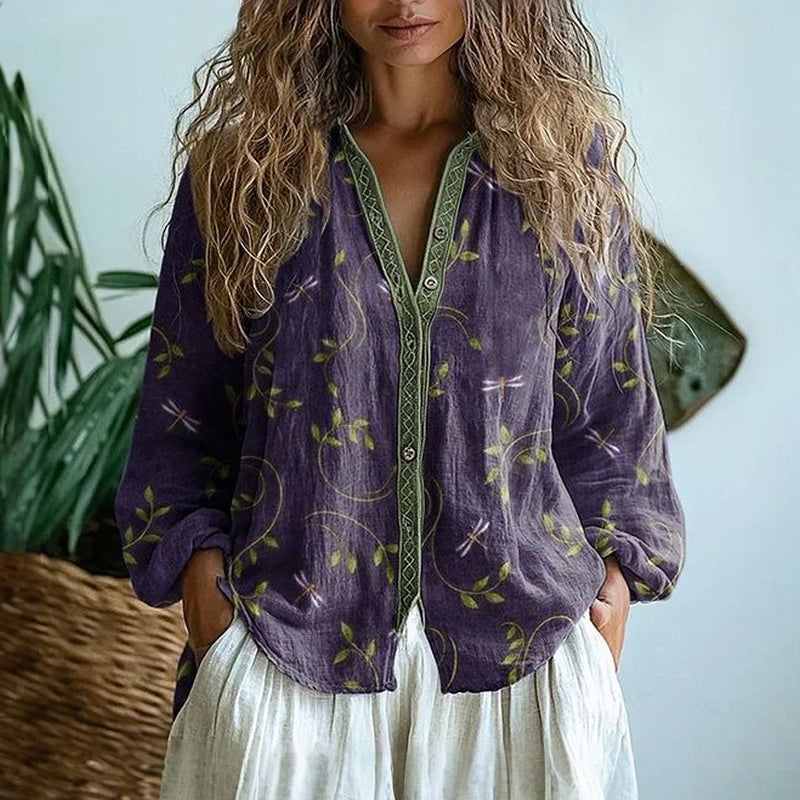 Women's Bohemian V-Neck Blouse | Long Sleeve