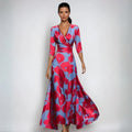Women's V-Neck Floral Print Wrap Maxi Dress
