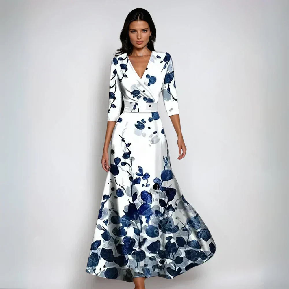 Women's V-Neck Floral Print Wrap Maxi Dress
