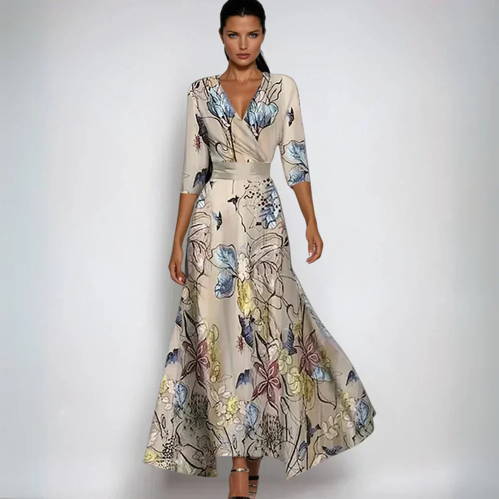 Women's V-Neck Floral Print Wrap Maxi Dress