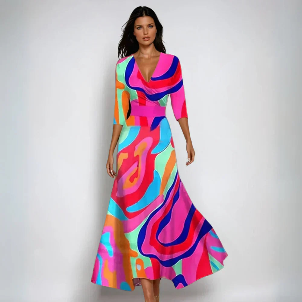 Women's V-Neck Floral Print Wrap Maxi Dress