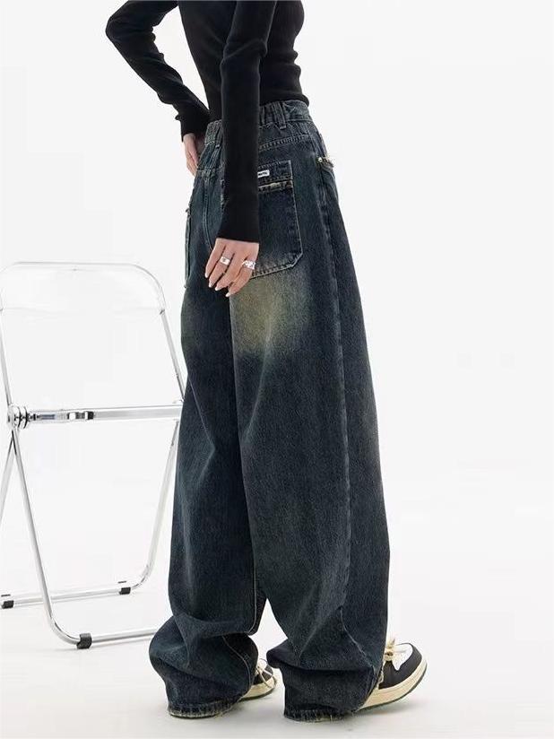 Women's Dark Wash Baggy Boyfriend Jeans