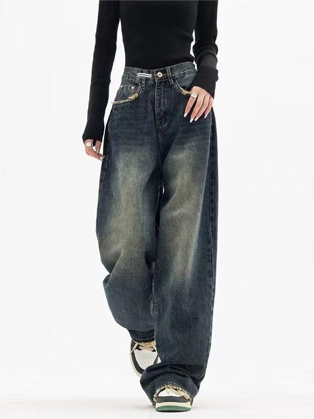 Women's Dark Wash Baggy Boyfriend Jeans