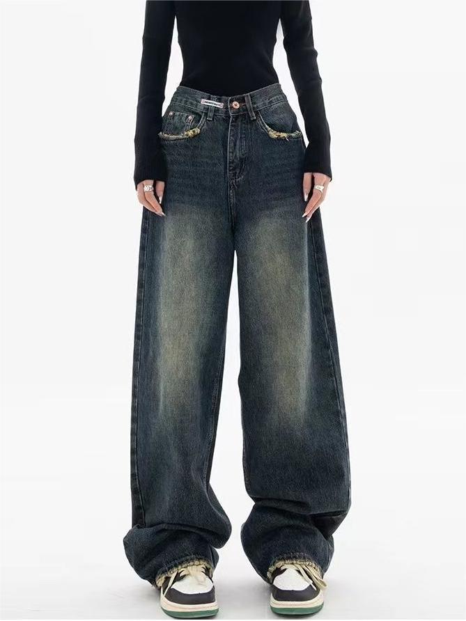 Women's Dark Wash Baggy Boyfriend Jeans