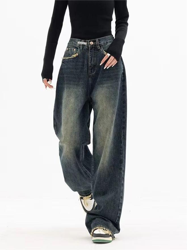 Women's Dark Wash Baggy Boyfriend Jeans
