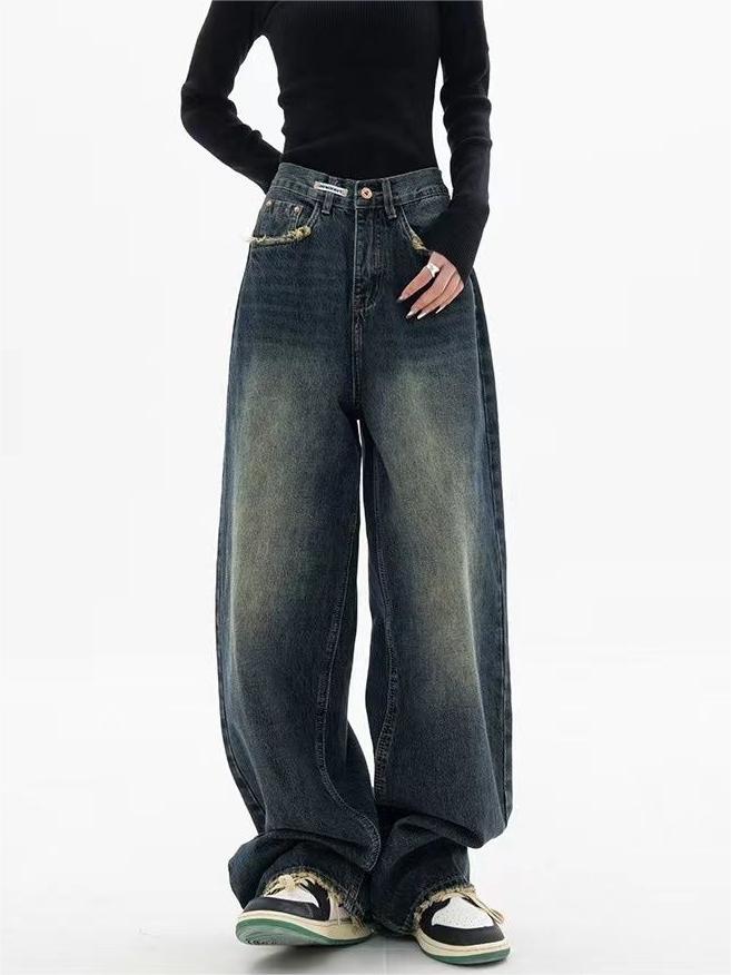 Women's Dark Wash Baggy Boyfriend Jeans