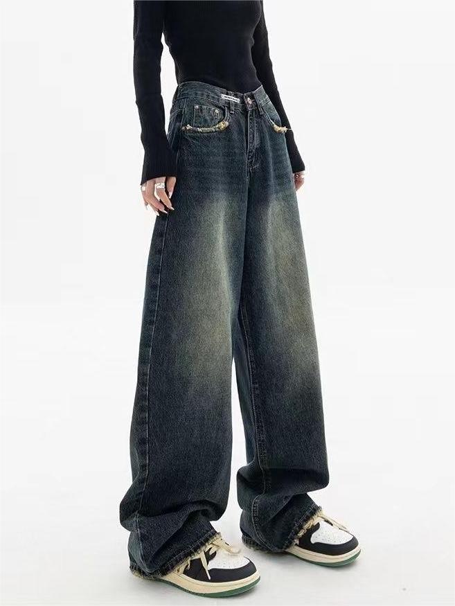 Women's Dark Wash Baggy Boyfriend Jeans