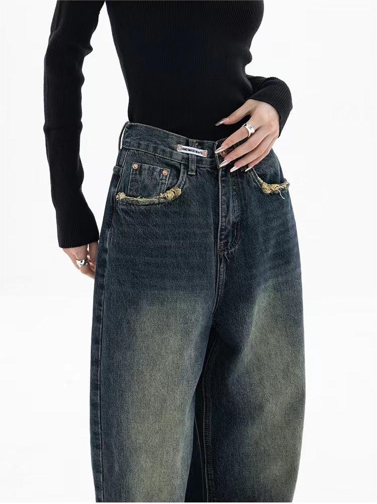 Women's Dark Wash Baggy Boyfriend Jeans