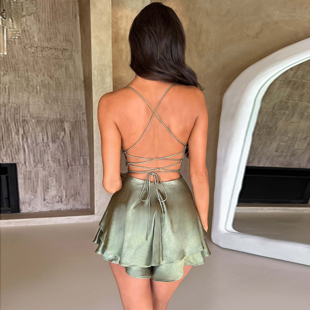Satin Mini Dress with Cowl Neck for Women - Lea