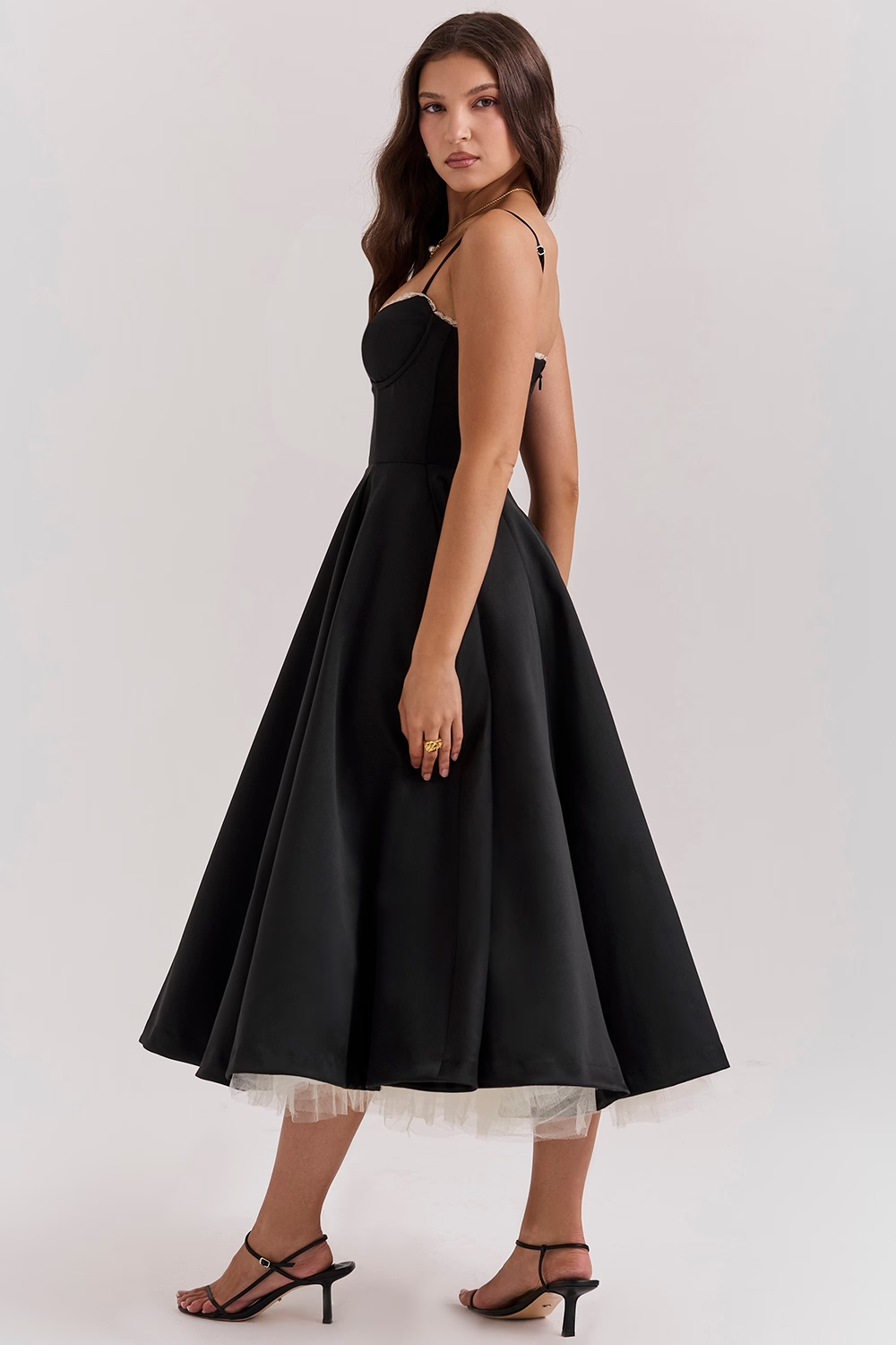Women's Midi Evening Dress with Heart-Shaped Neckline