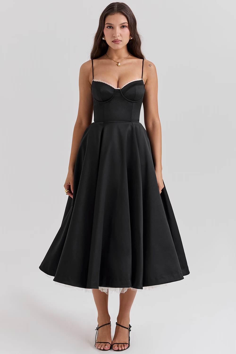 Women's Midi Evening Dress with Heart-Shaped Neckline