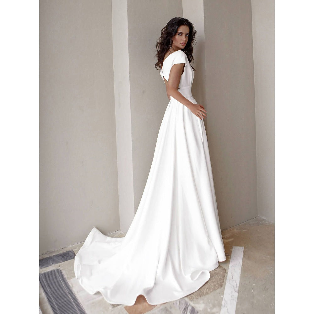 Maxi Dress with V Neck and Side Slit for Women - Paola