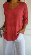 Women's Casual V-Neck Tee with 3/4 Sleeves