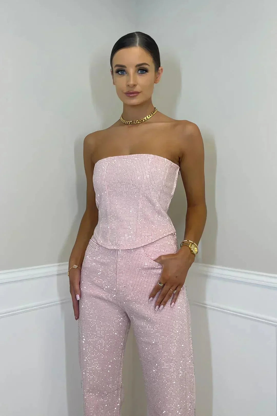 Elegant Women's Top and Pants Set | Glitter