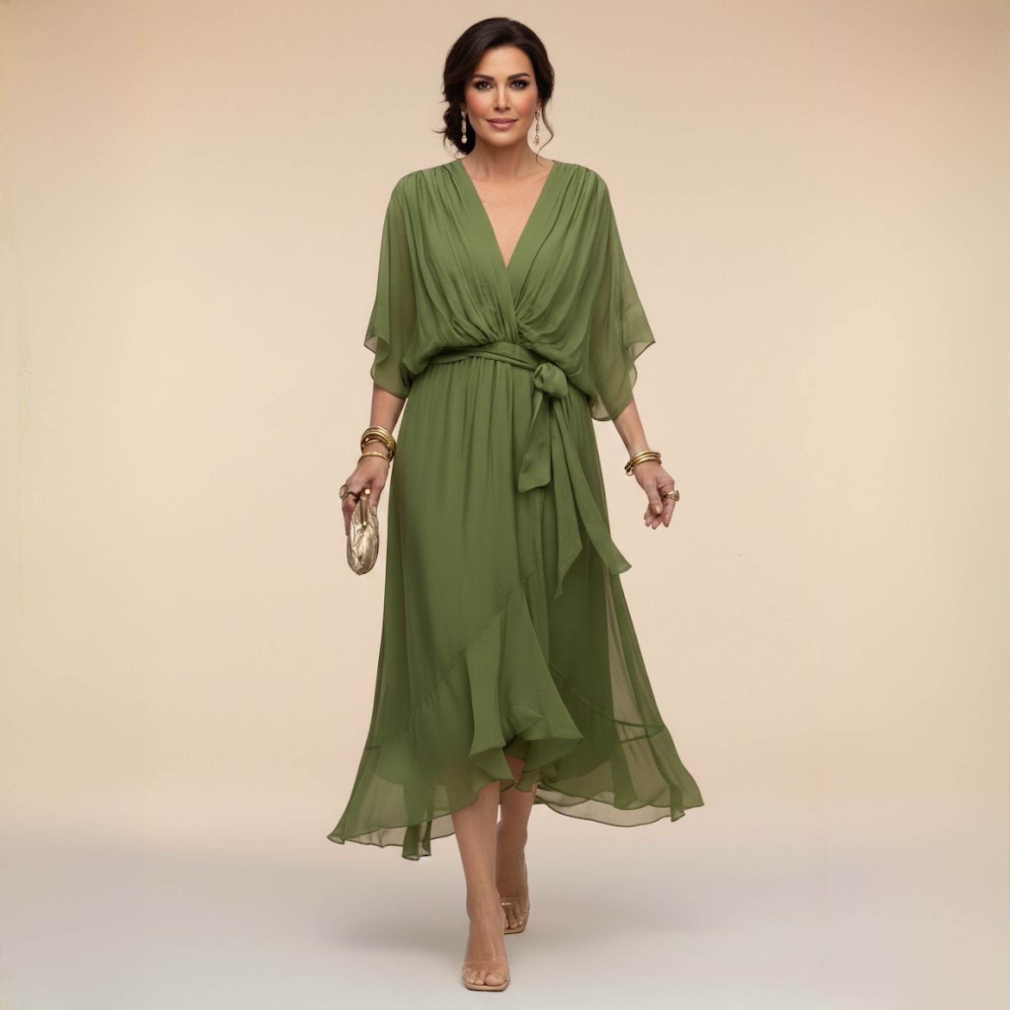 Women's V-Neck Wrap Maxi Dress | with Waist Tie