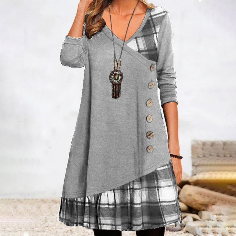 Checkered Long Sleeve Midi Dress for Women