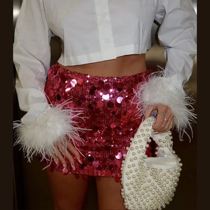 Glittery High-Waisted Mini Skirt for Women