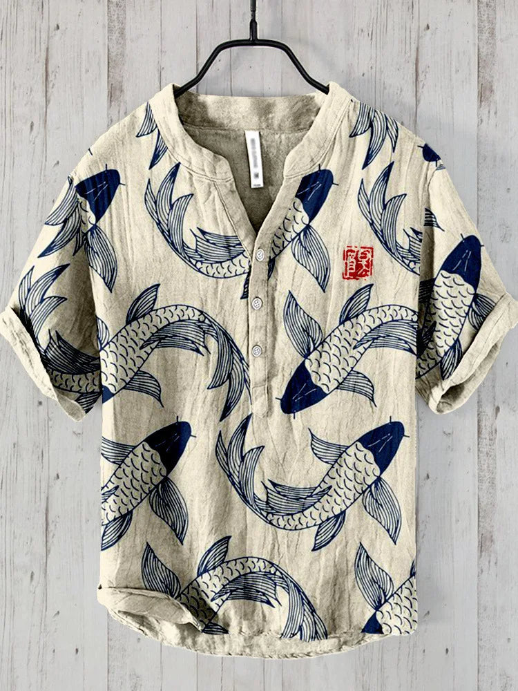 Men’s Japanese Koi Fish Print Shirt | Short Sleeve