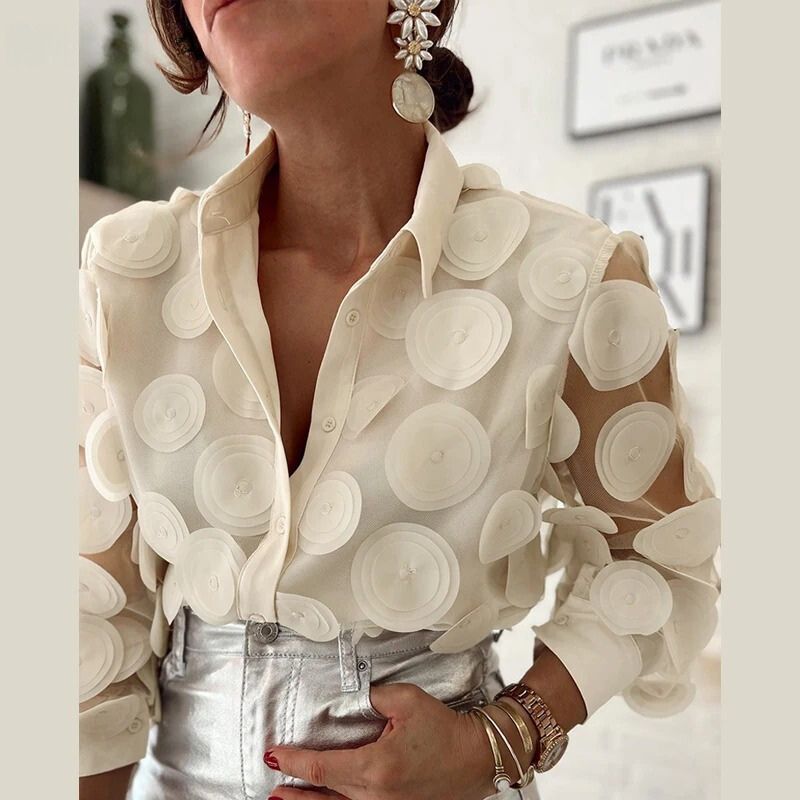Women's Casual 3D Circle Polka Dot Blouse | Long Sleeve