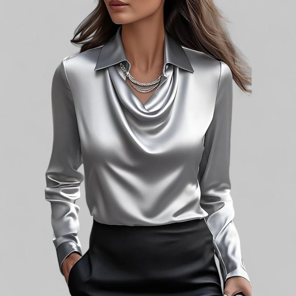 Women's Long Sleeve Waterfall Neck Blouse