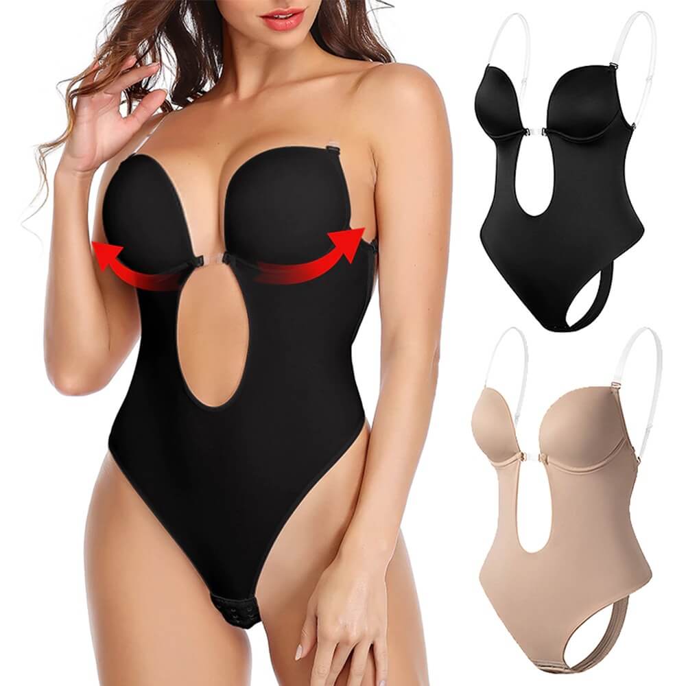Women's Backless Body Shaper Bodysuit | Deep V-Neck Plunge