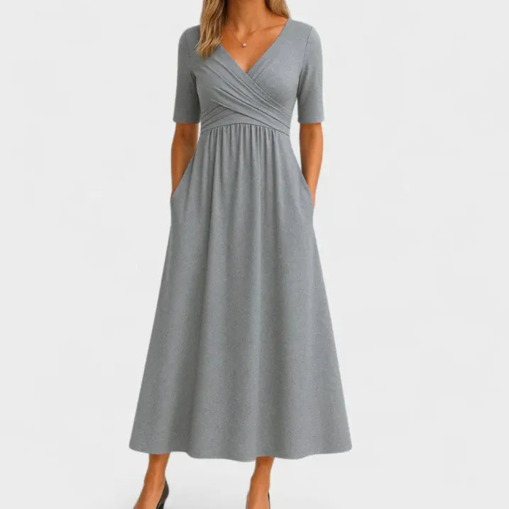 Women's V-Neck 3/4 Sleeve Midi Wrap Dress