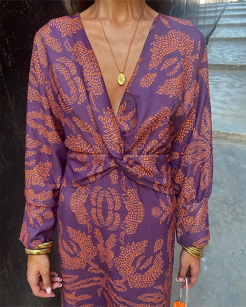 Women's V-Neck Long Sleeve Midi Summer Dress
