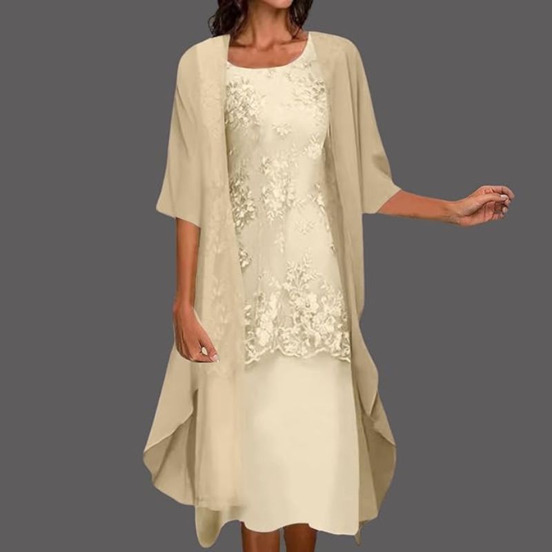 Women's Midi Two-Piece Dress for Wedding Guests